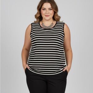 Lily Morgan Cream and Black Knit Tank 1X